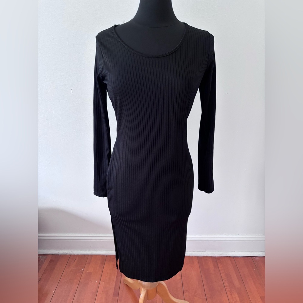 Boohoo Black Long Sleeve Ribbed Dress